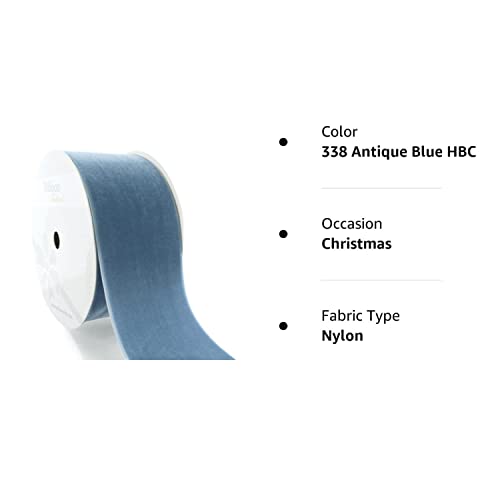 Hbc 2" Velvet Ribbon 338 Antique Blue - 5 Yards #TOP3