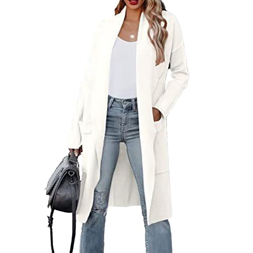 Womens Casual Long Sleeve Cardigan Lightweight Flowy Soft Open Front Knit Sweaters Winter Solid Color Jackets Coat (X-Small,White)