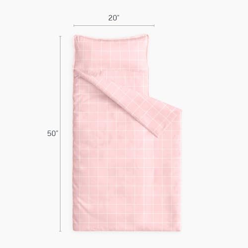Image of Wake In Cloud - Toddler Nap Mat with Pillow and Blanket, for Kids Boys Girls Ages 3 Plus in Kindergarten Daycare Preschool Pre K, Roll Up Sleeping Bag, Gingham Grid Checkered