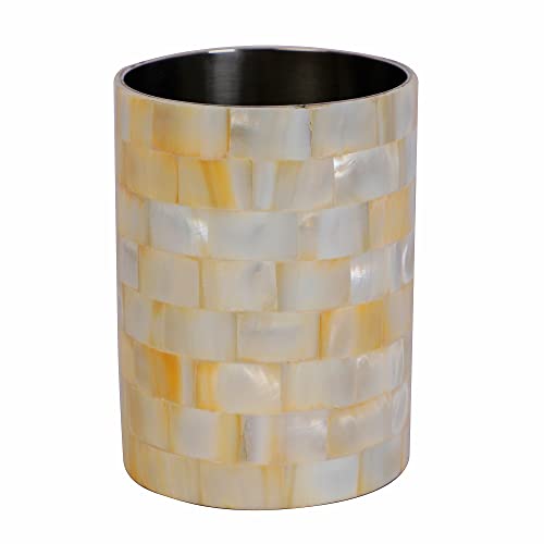 Wonderlist Handicrafts Conjunto de accesorios de baño de diseño de nácar, 100% hecho a mano, soporte para pasta de dientes / cepillo de dientes de 5 pulgadas, cuenco