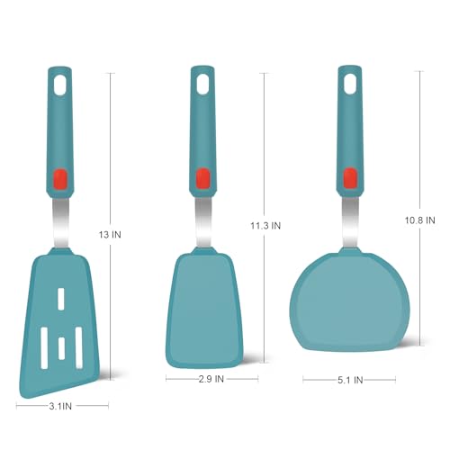 Image of Beijiyi Silicone Spatula Turner Set of 3, 600F Heat Resistant (Blue)