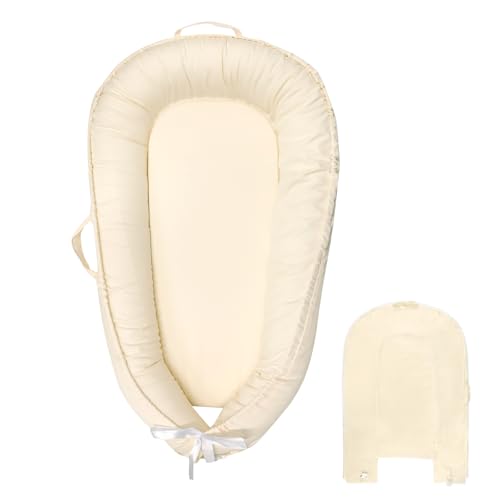 Image of Hooyax Baby Lounger Cover Only, 100% Cotton Newborn Nest Cover, Soft Portable Baby Nest Replacement Cover for Boys Girls, Breathable Infant Lounger Covers, Baby Essential (Beige)