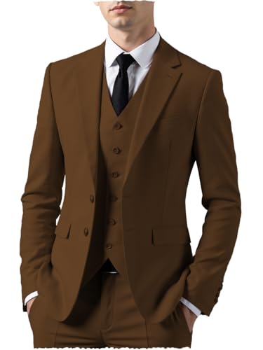 Men Suits Regular Fit 3 Piece Solid Prom Tuxedos Business Jacket Blazer+Vest+Pants Wedding Grooms4