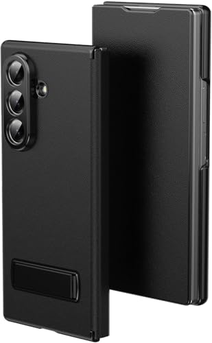 Image of TechTrendz Flip Case for Samsung Galaxy Z Fold 7 Invisible Stand Case with Magnetic Protective Soft Grip, Luxury Leather Flip Cover, Kickstand Shockproof Wallet Case for Z Fold 7 - Black