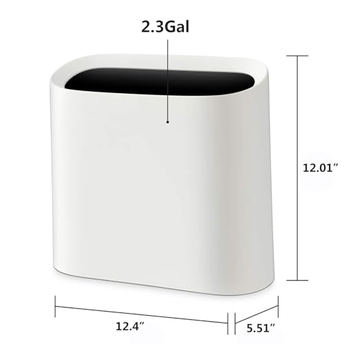 Image of SUBEKYU 2.3 Gal Bathroom Trash Can,Small Garbage Can for Kitchen,White | Slim Rectangular Waste Bin,Heavy-Duty Plastic Garbage Can with Detachable Inner Liner