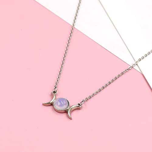 Miss Right Opalite Healing Crystal Triple Moon Goddess Phase Necklace For Women Men Girls: Stainless Steel Crescent Moon Chakra White Opal Charm Necklace #TOP3