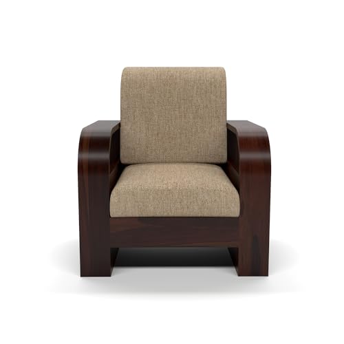 Image of Sheesham Wood Single Seater Sofa | Premium Wooden Single Chair for Living Room, Bedroom & Office | Stylish & Comfortable One Person Sofa (Cairo Walnut, 1 Seater)