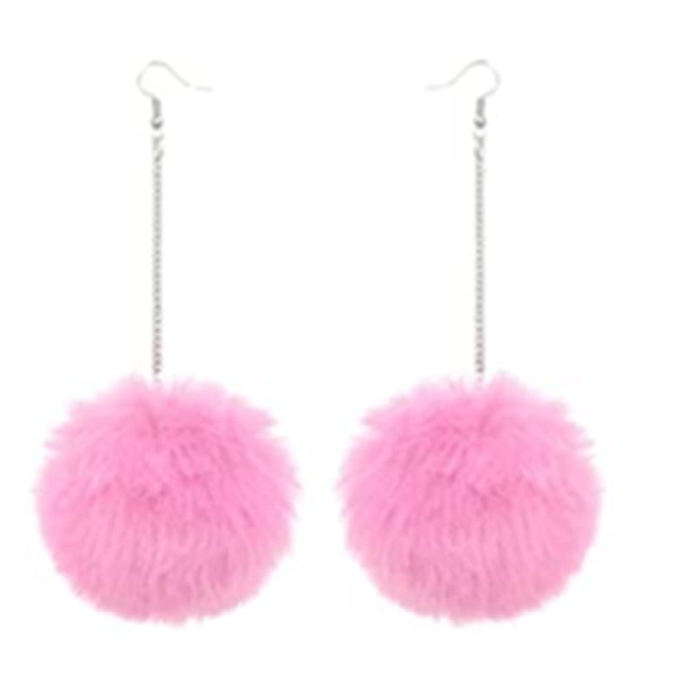 Pom Pom Dangle Earrings Statement Fluffy Fur Ball Drop Earrings for Women Winter Jewelry
