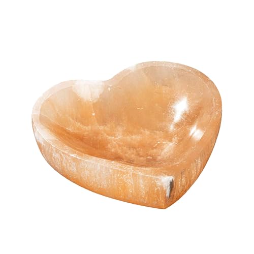 NKlaus Cuore Selenite Ciotola 10,5 x 10 cm – Ciotola luminosa fatta a mano per la pulizia e la ricarica di cristalli, ideale per meditazione e lavoro energetico