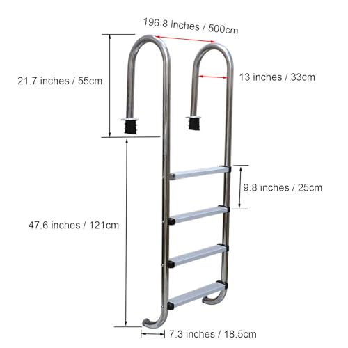 Escalera para piscina de acero inoxidable de 4 peldaños miniatura 6