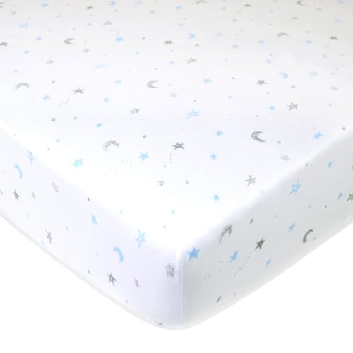 Image of American Baby Company 2 Pack Fitted Crib Sheets 52x28 inch, Blue Stars /Zigzag | 100% Natural Cotton Crib and Toddler Bed Sheets, Soft, Breathable & Hypoallergenic, Gentle on Skin, Neutral for Boys & Girls