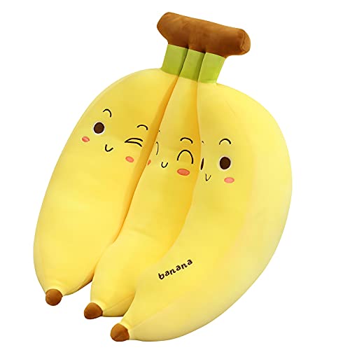 VICKYPOP Banana Plush Toy Cute Cartoon Stuffed Furit Pillow for Home Decor or Kids (Three Conjoined Bananas, 13.7 inches)