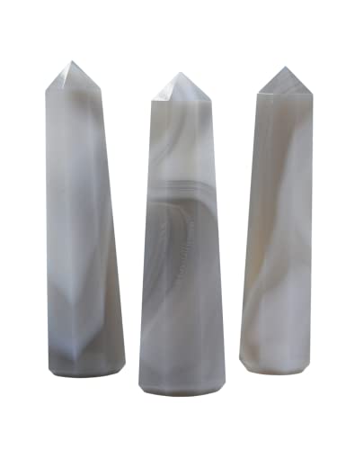 Image of Crystal Heaven Grey Agate Crystal Tower Obelisk Point For Chakra, Healing And Balancing - Aaa Grade Original Certified Gemstone Agate For Reiki Meditation Yoga Spiritual (3-4 Inches)