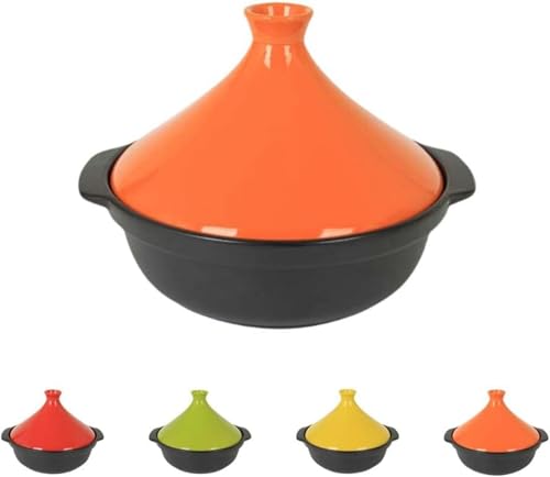 Zetify 日本のタジ鍋 家庭用キャセロール セラミックポット 家庭用スープ蒸し器 キッチン用品 耐熱 煮込み 蒸し野菜 煮込み肉 キャセロール 土鍋 ご飯 ファミリー スープ蒸し器 キッチン用品 (小さい(バイノーラル),オレンジ色)