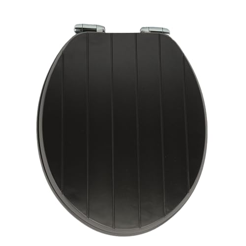 AQUALONA® Premium Tongue and Groove Soft Close Toilet Seat - Moulded Wood - Stainless Steel Slow Close Hinges - Wipe Clean - Contemporary Design - Durable (Black)