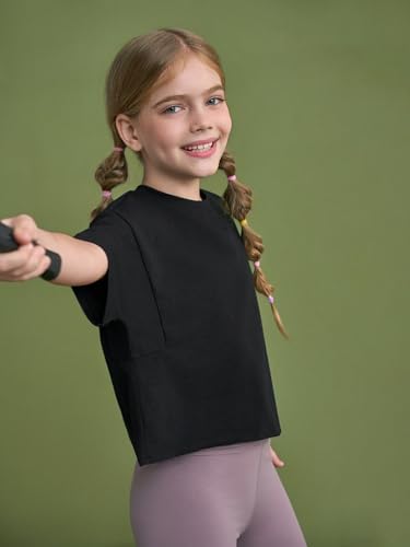 Girls Athletic Oversized Crop Tops Kids Drop Shoulder Short Sleeve T Shirts Workout Tees 5-14 Years2