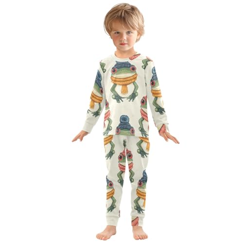 Pajama Sets Long Sleeve Frog Wearing Winter Hat Soft Comfy Sleepwear 2 Piece PJS 3-8T2