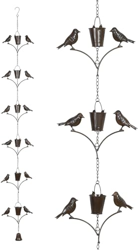 TZSSP Rain Chain,Copper Rain Chains-7 Cups,6.3FT Bird Rain Chain,Adjustable Rain Catcher Chain for Outdoor Garden Decor,Replacement Downspout for Gutters,Black