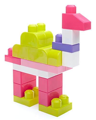 Mega Bloks Juego de construcciones 80 Piezas con Bolsa ecológica Rosa, Juguete bebé +1 año (Mattel DCH62)