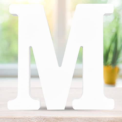 CUXFLS 4 Inch 3D White Wooden Letters, Unfinished Wood Alphabet for Letter Board - Wall Decor - DIY - Painted - Educational - Home Wall Decoration (Letter M)