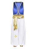 Aislor Traje De Princípe Árabe para Niños Chaleco Delantero Abierto Y Pantalones De Cintura Elástica Disfraz Príncipe De Aladino Cosplay Azul Real A 7-8 años