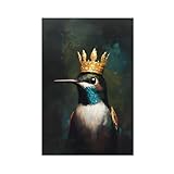 UIYTYBGAG Kolibri-Kunst, witziges Tierporträt, Regal-Leinwand-Poster, Schlafzimmer, Dekoration, Landschaftsdekoration, Geschenk, 60 x 90 cm