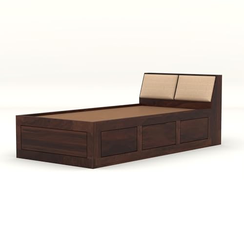 Image of Solid Sheesham Wood Single Size Bed with Box Storage for Bedroom Living Room Single Cot for Home Wooden Palang for Hotel (Walnut, Size 6 * 3)