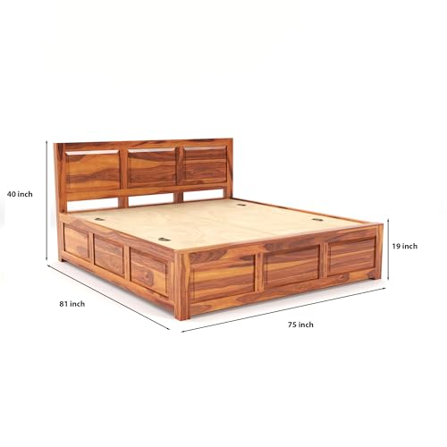Image of FurnitureSheesham Wood King Size Double Bed with Storage Box for Living Room Solid Wood King Box Bed | Finish Color - Natural Brown 3, DIY