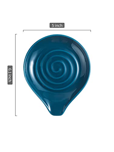 Image of LAUCHUH Spoon Rest for Stove Top, Ceramic Spoon Holder for Kitchen Counter Large Spatula Holder for Ladles, Tongs, Farmhouse Kitchen Decor, Heat-Resistant, Set of 2, 5 inch, Blue