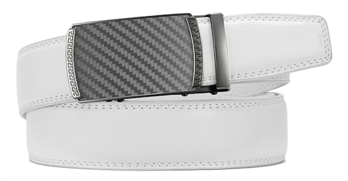 Image of Chaoren Leather Ratchet Belt 2 Pack Dress with Click Sliding Buckle 1 3 /8 inch in Gift Set Box - Adjustable Trim to Fit