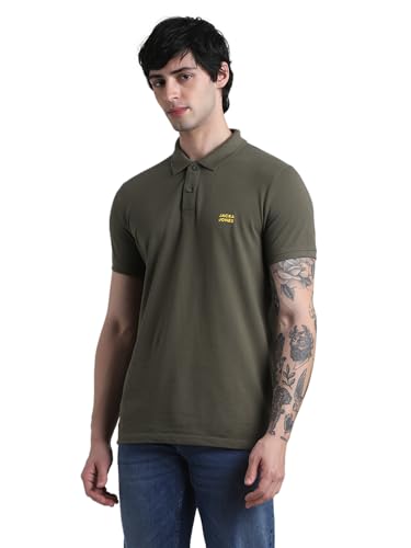 Image of Jack&Jones Men's Cotton Logo Print Slim Fit Polo