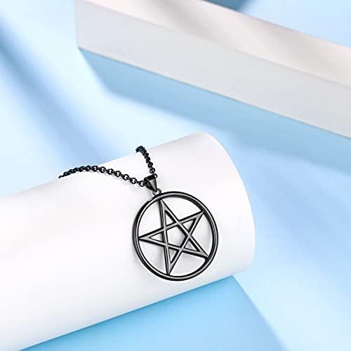 Besilver Black Pentagram Star Pendant Necklace Mens Womens 925 Sterling Silver Pentagram Choker Necklace Black Choker Necklace Wicca Pagan Jewelry Gift Christams Day Gift FP0162K (FP0162K-EU)