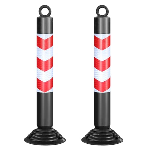 SRNSAEB 2 4 6 8 Pack 30in Tall Delineator Post Kit, Fixed Channelizer Cones with Rubber Base & Reflective Collars & Screws, Road Sides/Highways/Footpaths Warning Pile Safety Posts(Black+Red,2 pcs)