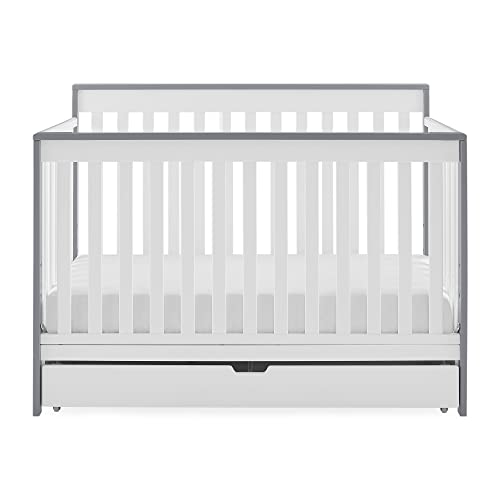 Delta Children Mercer 6-in-1 Convertible Crib with Storage Trundle, Greenguard Gold Certified, Bianca White/Grey