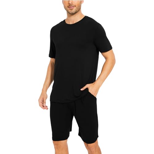 Mens Short Pajamas Set with Pockets,Black,X-Large2