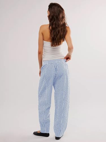 Image of YKR Plaid Pants for Women Gingham Lounge Wide Leg Low Waist Pajama Pants Elastic Waist Trousers with Pocket