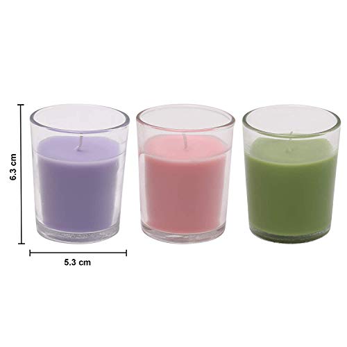 Kaameri Bazaar Votive Glass Candles, Pack of 6 (Scented - Lavender, Lemon Grass & Rose)
