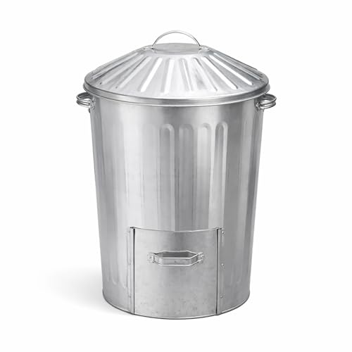 simpa 90L Galvanised Metal Garden Dustbin with Lid & Slide Door Hatch Feed Storage or Composter Bin 78.5cm x 45cm (1)