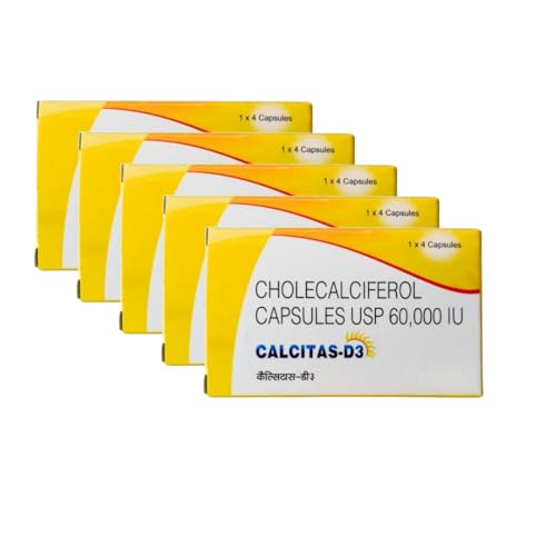 MORIXA Calcitas D3 Capsule | Cholecalciferol 60000 IU Vitamin D3 (5 Strip Calcitas D3 Capsule) Vitamin D3 Supplement for Bone Strength & Immune Support (5 Strips × 4 Capsules = 20 Capsules)