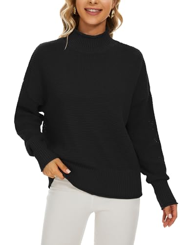 Women's 100% Cotton Turtleneck Oversized Sweaters 2024 Loose Long Sleeve Pullover Batwing Knit Jumper