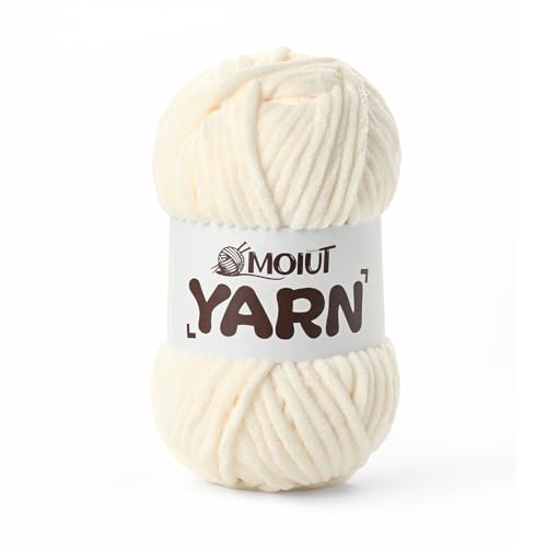 Image of Fluffy Chenille Yarn for Crocheting, Chunky Velvet Yarns for Crochet Amigurumi, Baby Yarn for Crocheting Soft Blanket, 87.4yds /3.5 oz Bulky Yarns for Crafts /Hats /Shoes /Socks (Milky White)