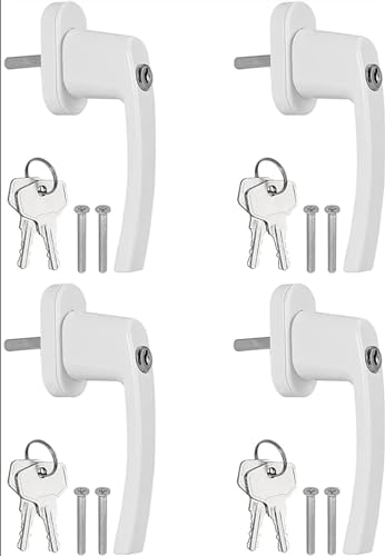 Manilla recta universal, Paquete de 4 manijas ventana universales con bloqueo llave, color blanco, for puertas doble acristalamiento y balcones(Right Hand)
