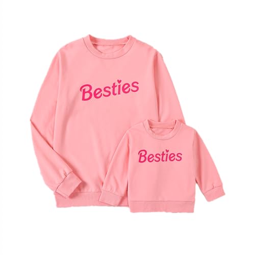 Covvoliy Mommy and Me Letter Print Matching Family Outfits Long Sleeve Crewneck Casual Sweatshirt T-Shirt (Kid, Pink, 0-6 Months)