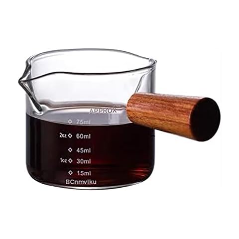 1 Pack Double Spouts Measuring Triple Pitcher Milk Cup with Wood Handle 75ML Espresso Shot Glasses Parts Clear Glass by BCnmviku Cover