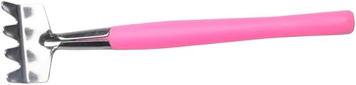 Herramienta de jardín rosa rastrillo de pala de hierro con asas de plástico antideslizantes para interior y exterior deshierbe y plantación de