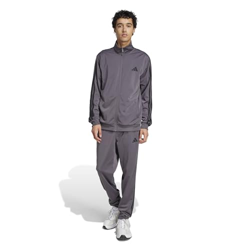 adidas Men's Basic 3-Stripes Tricot Track Suit, Grey Strata, Large