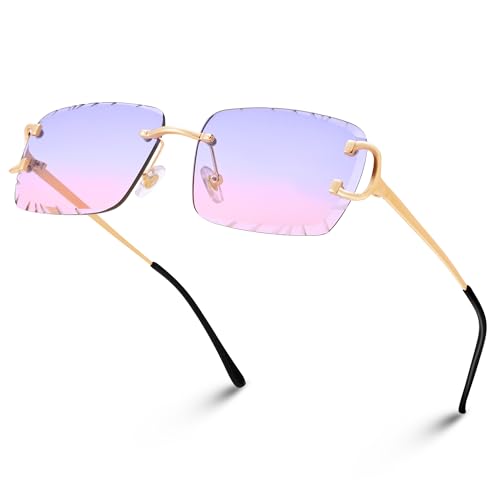 Image of Hycredi Rimless Rectangle Sunglasses for Men /Women- Frameless Square Trendy Shade - Diamond Cutting Eyewear