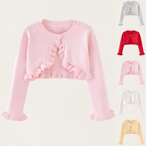 Girls Cute Ruffle Open Front Bolero Shrug Kids Long Sleeve Cropped Elegant Cardigan Knit Sweater for 3-10 Years2