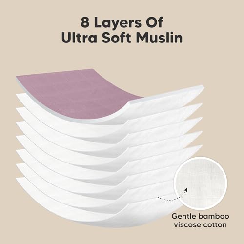 Image of 5-Pack Muslin Burp Cloths Baby Boy, Girl - Very Absorbent Baby Burp Cloth Rags, 8-Layers Viscose Derived from Bamboo Cotton Muslin Towel, Super Soft Spit Up Rags, No Shrink Washcloths (Mauve)