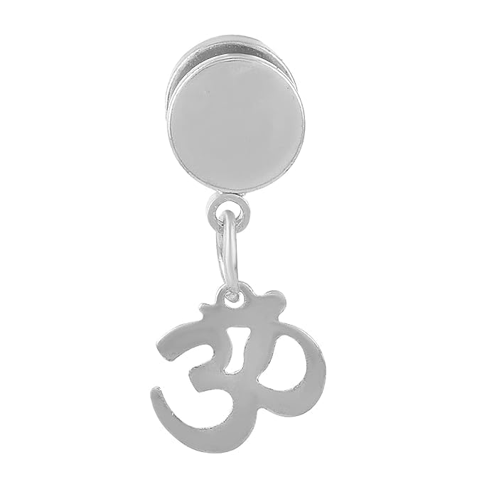brass plated om stud earring screw back sacred hanging charm bali men women